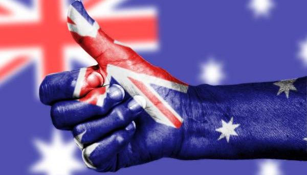australian flag and hand
